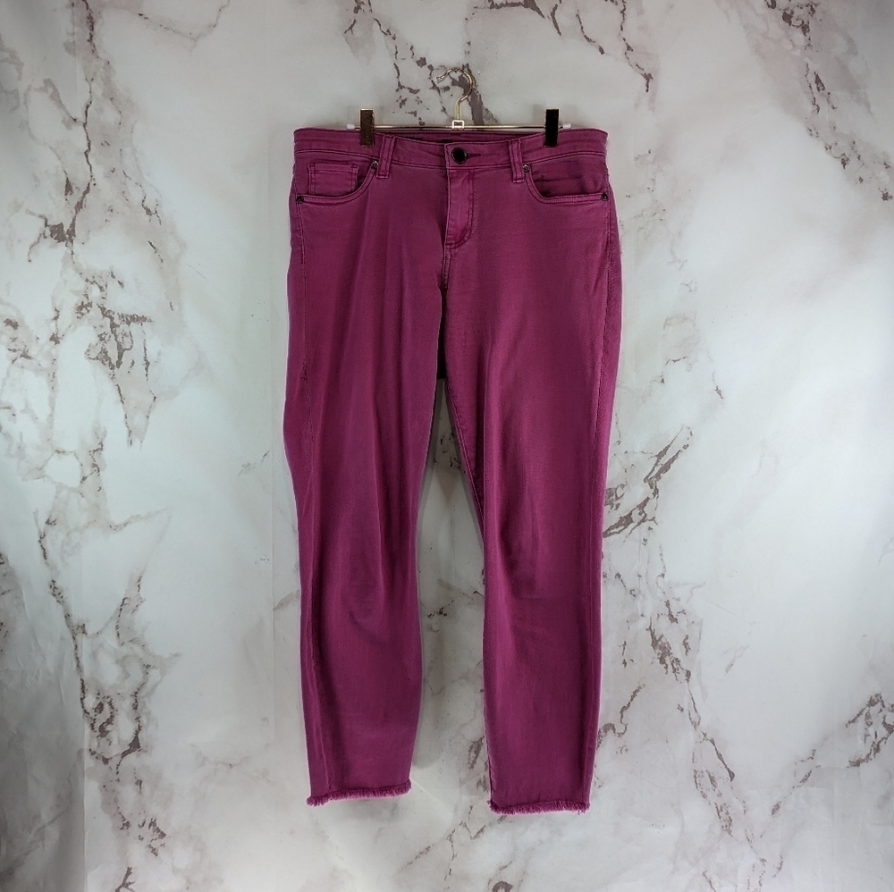 Kut From The Kloth Jean Women 10 Hot Pink Skinny Crop Connie Mid Rise Frayed Hem